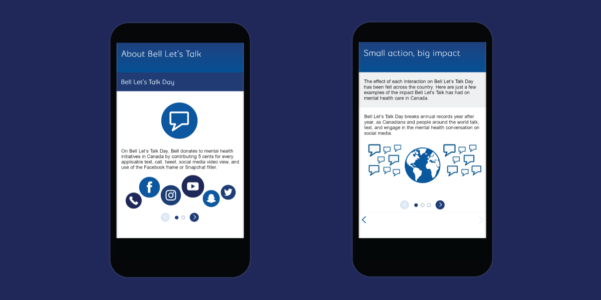 Bell Let's Talk course, Bell Lets Talk day and small action, big impact slides