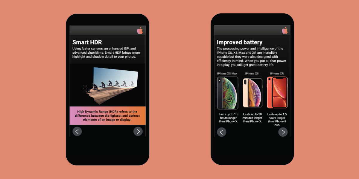 iPhone XS and XR course, Smart HDR and Improved battery slides