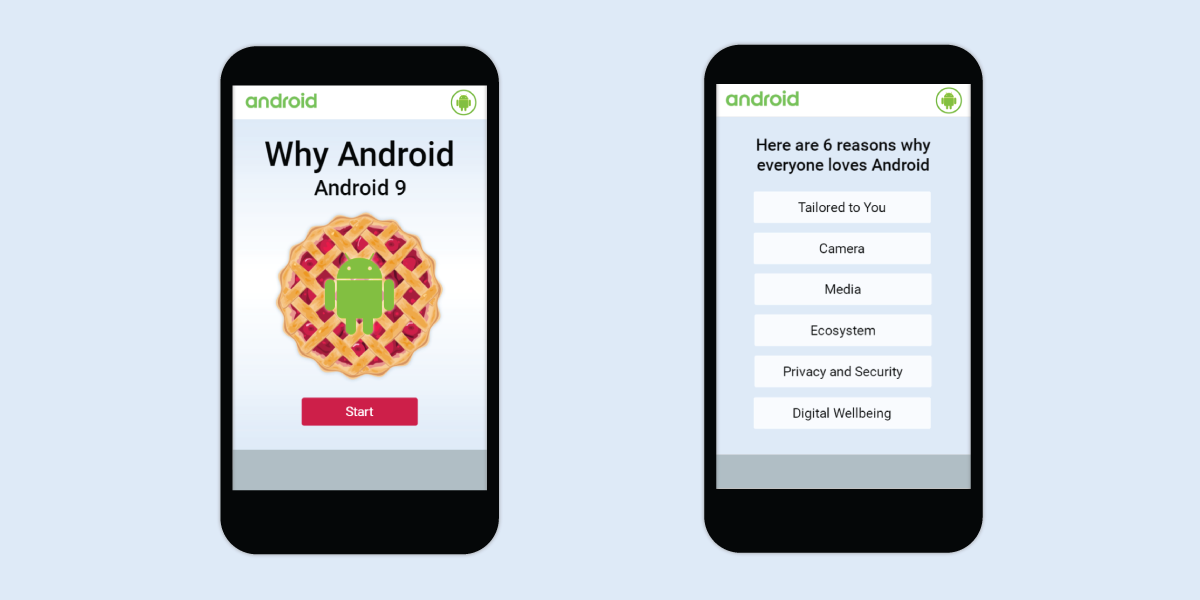 Why Android - Pie course, intro and menu slides