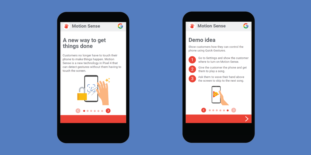 Google Pixel 4 course, motion sense section slides